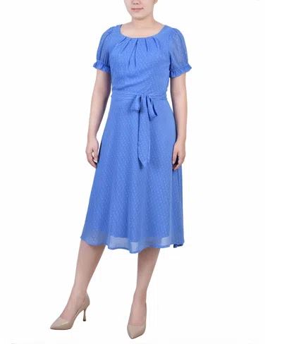 Ny Collection Women's Short Sleeve Belted Swiss Dot Dress