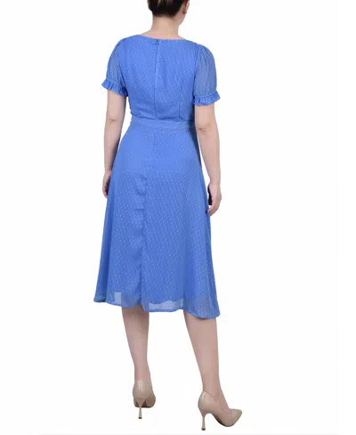 Ny Collection Women's Short Sleeve Belted Swiss Dot Dress