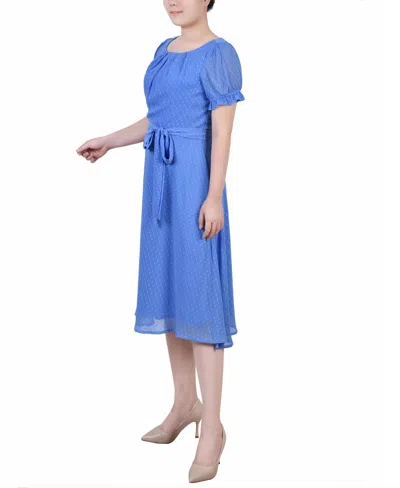 Ny Collection Women's Short Sleeve Belted Swiss Dot Dress