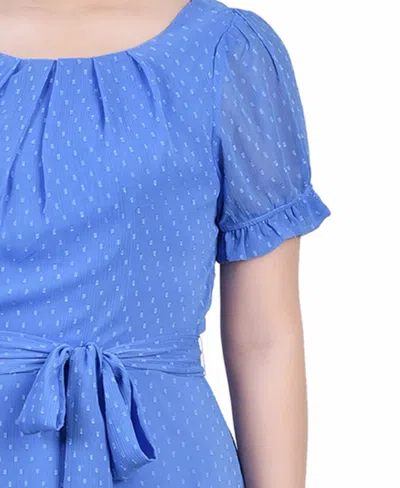 Ny Collection Women's Short Sleeve Belted Swiss Dot Dress