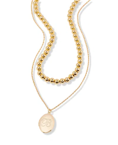 Brook & York Gold Plated Isla Initial Oval Locket Layering Necklace Set