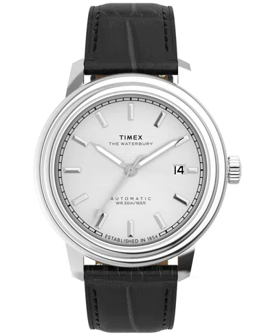 Timex Men's Mechanical Automatic Black Leather Watch, 41mm