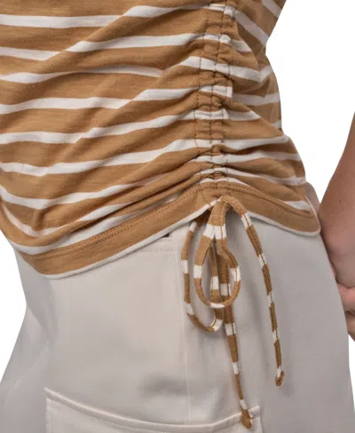 Dkny Jeans Petite Cotton Ruched Side-tie Sleeveless Tee In Brown