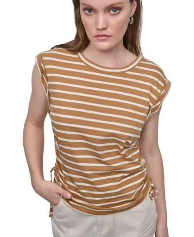 Dkny Jeans Petite Cotton Ruched Side-tie Sleeveless Tee In Brown