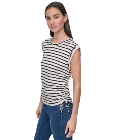 Dkny Jeans Petite Cotton Ruched Side-tie Sleeveless Tee In White