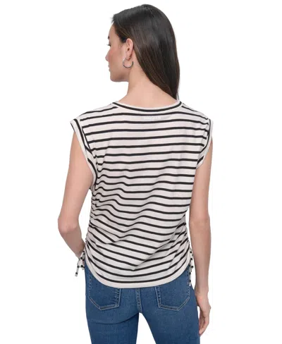 Dkny Jeans Petite Cotton Ruched Side-tie Sleeveless Tee In White