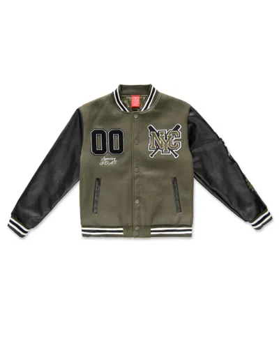 Ring Of Fire Big Boys Nyc Woolen Varsity Jacket In Green