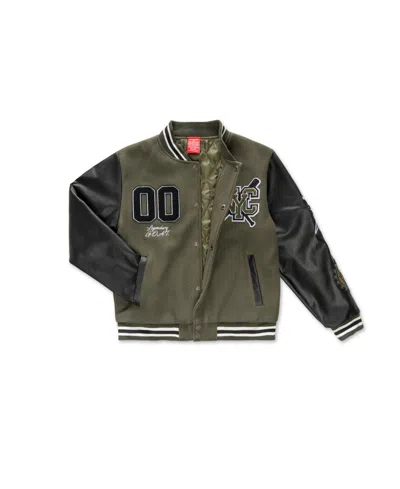 Ring Of Fire Big Boys Nyc Woolen Varsity Jacket In Green