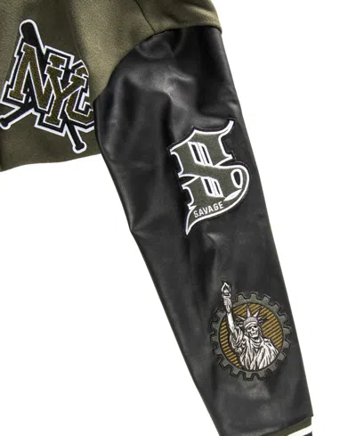 Ring Of Fire Big Boys Nyc Woolen Varsity Jacket In Green