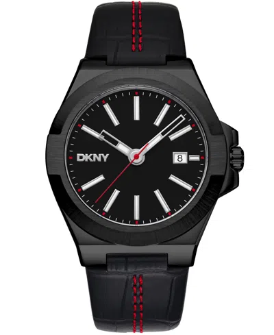 Dkny Men's Modernist Black Leather Strap Watch, 42mm