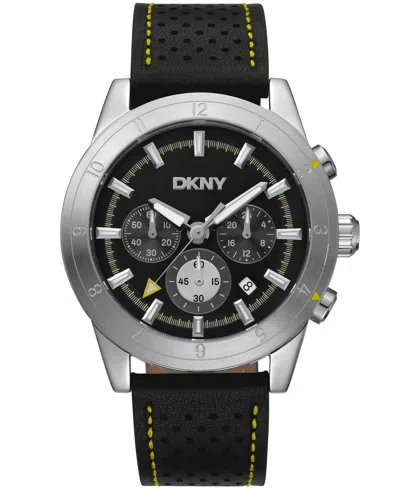 Dkny Men's Bryant Park Chronograph Black Leather Strap Watch, 44mm