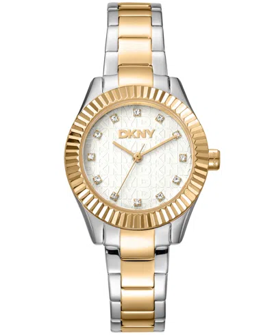 Dkny Women's Chambers Glitz Silver Dial Gold Two-tone Stainless Steel Bracelet Watch 30mm