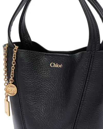 Chloé Structured Shoulder Bag Gold Hardware In Black