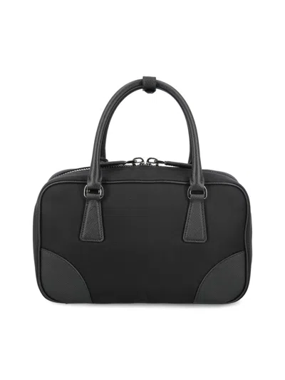 Prada Triangle Logo-embroidered Top Handle Bag In Black