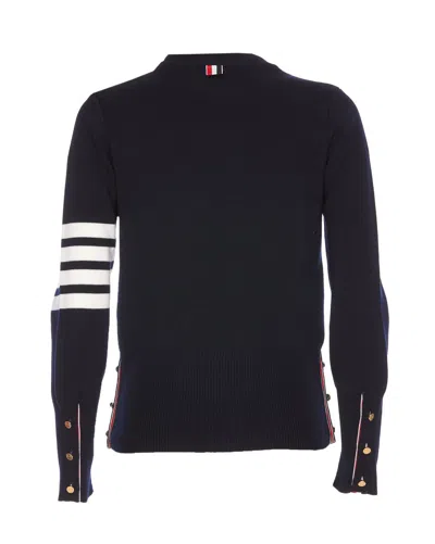 Thom Browne Buttoned Crewneck Knitwear With Ribbed Hem In Black