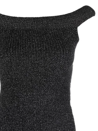 Totême Driana Off-the-shoulder Metallic Ribbed-knit Top In Black