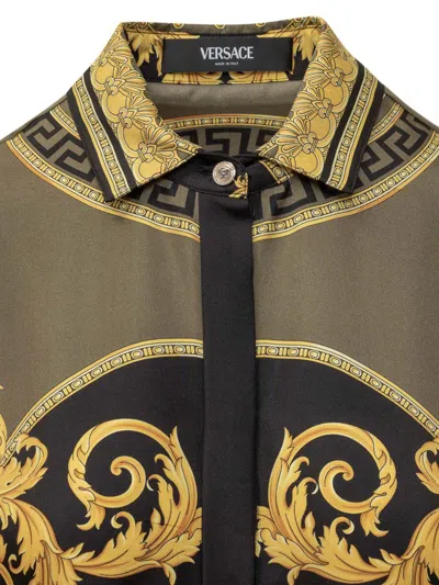 Versace Multicolored Barocco-print Belted Midi Dress