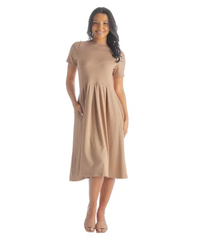 24seven Comfort Apparel Petites Midi Dress With Short Sleeves And Pocket Detail