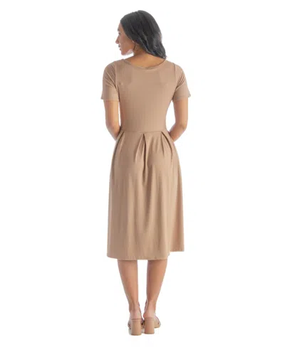 24seven Comfort Apparel Petites Midi Dress With Short Sleeves And Pocket Detail