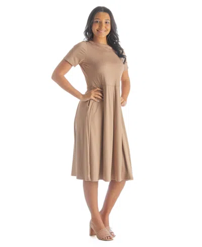 24seven Comfort Apparel Petites Midi Dress With Short Sleeves And Pocket Detail