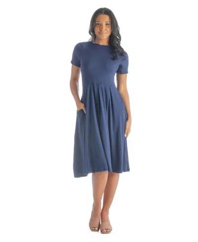 24seven Comfort Apparel Petites Midi Dress With Short Sleeves And Pocket Detail