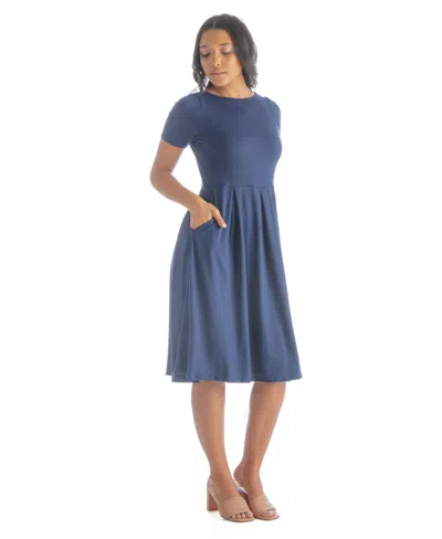 24seven Comfort Apparel Petites Midi Dress With Short Sleeves And Pocket Detail