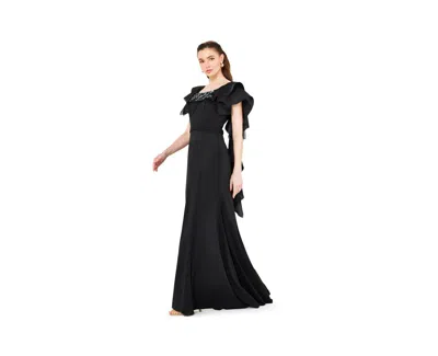 Amri Women's Cascading Sleeves Gown With Embellished Neckline