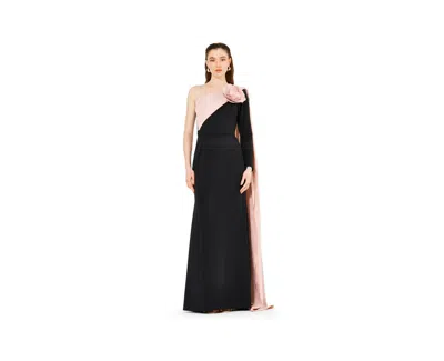 Amri Women's Single Shoulder Two Tone Gown With Floral Applique