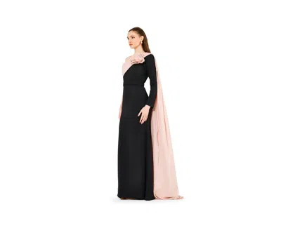Amri Women's Single Shoulder Two Tone Gown With Floral Applique