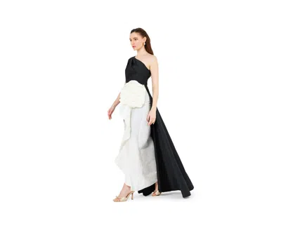 Amri Women's One Shoulder Dress With Cascading Ruffle Flower Detail