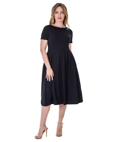 24seven Comfort Apparel Petites Midi Dress With Short Sleeves And Pocket Detail
