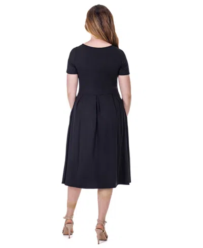 24seven Comfort Apparel Petites Midi Dress With Short Sleeves And Pocket Detail
