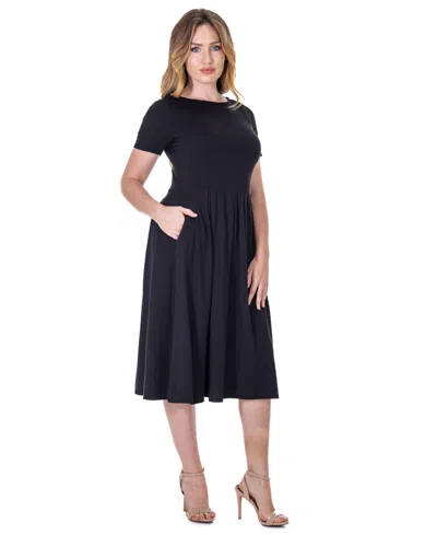 24seven Comfort Apparel Petites Midi Dress With Short Sleeves And Pocket Detail