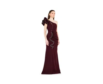 Amri Ruffle Pleated Gown With Rhinestone Embellishment