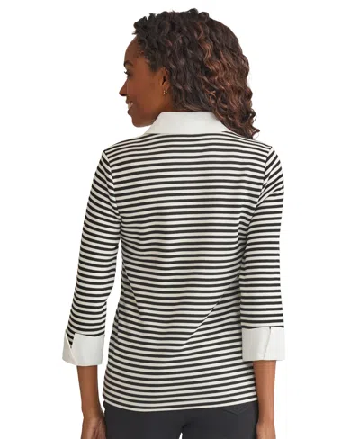 Jones New York Stripe Mixed Media Top In Black
