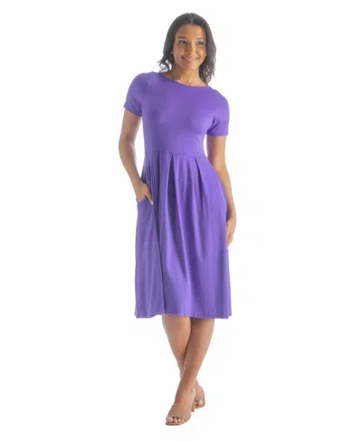24seven Comfort Apparel Petites Midi Dress With Short Sleeves And Pocket Detail