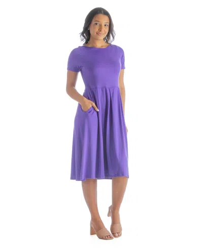 24seven Comfort Apparel Petites Midi Dress With Short Sleeves And Pocket Detail