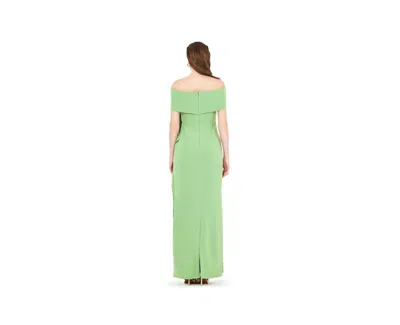 Amri Bardot Neckline Floral Applique Pleated Gown