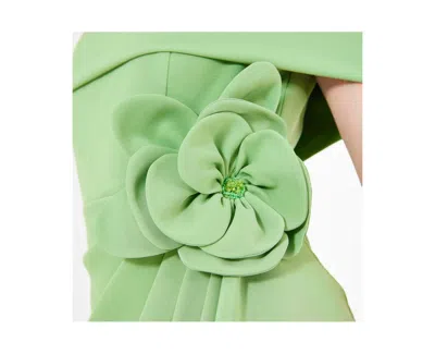 Amri Bardot Neckline Floral Applique Pleated Gown
