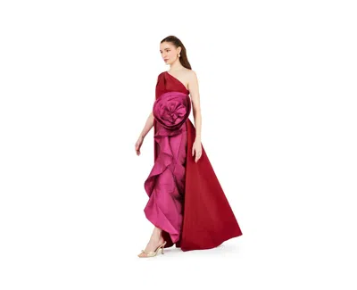 Amri Women's One Shoulder Dress With Cascading Ruffle Flower Detail