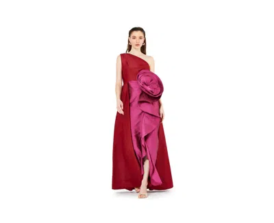Amri Women's One Shoulder Dress With Cascading Ruffle Flower Detail
