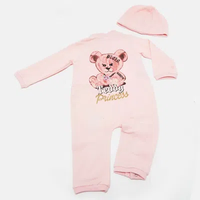 Pre-owned Philipp Plein Baby Pink Printed Jersey Growsuit And Cap 6-9m In Yellow