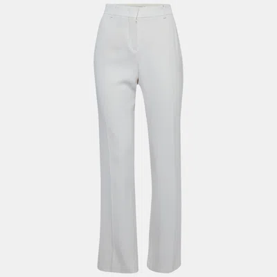 Pre-owned Max Mara Off-white Crepe Wide Leg Trousers L