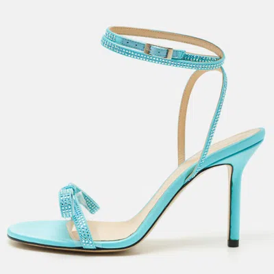 Pre-owned Mach&mach Blue Satin And Pvc French Bow Sandals Size 37..5