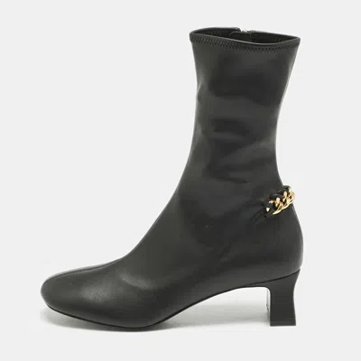 Pre-owned Stella Mccartney Black Faux Leather Falabella Ankle Length Boots Size 36