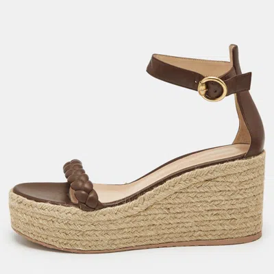 Pre-owned Gianvito Rossi Brown Leather Merida Wedge Sandals Size 40