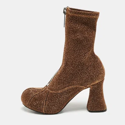 Pre-owned Stella Mccartney Copper Lurex Fabric Groove Ankle Length Boots Size 37