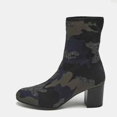 Pre-owned Zadig & Voltaire Multicolor Camouflage Print Knit Fabric Ankle Boots Size 40
