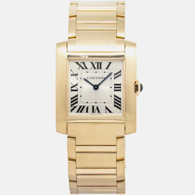 Pre-owned Cartier Tank Francaise Wgta0113 Quartz Silver 18k Yellow Gold Women's Wristwatch 27 Mm