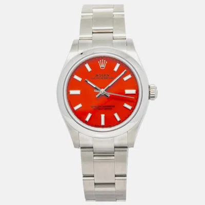 Pre-owned Rolex Oyster Perpetual 277200 Red Stainless Steel Automatic Women's Wristwatch 31 Mm